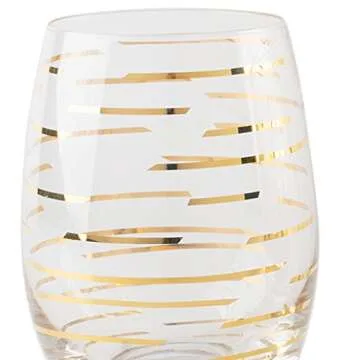 MIKASA Cheers Etched Crystal Stemless Wine Glasses, 470 ml - Gold Effect (Set of 4)