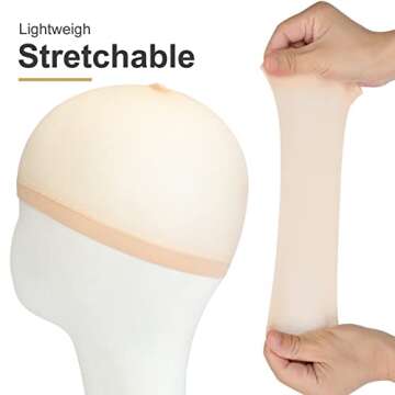 12PCS Beige Wig Caps for Women Nylon Stretchy Wig Caps for Lace Front Wig, Soft Lightweight Breathab...