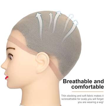 12PCS Beige Wig Caps for Women Nylon Stretchy Wig Caps for Lace Front Wig, Soft Lightweight Breathable Wig Cap for Costume Party(gifts box)