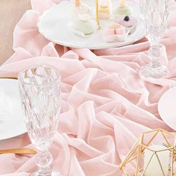 Socomi 4pcs Blush Pink Gauze Table Runner Bulk 10ft Chiffon Like Wedding Table Runner for Bridal Shower Decorations Baby Shower