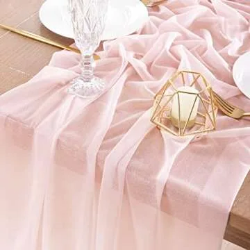 Socomi 4pcs Blush Pink Gauze Table Runner Bulk 10ft Chiffon Like Wedding Table Runner for Bridal Shower Decorations Baby Shower