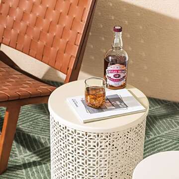 Glitzhome Outdoor Side Table Set of 2 Cream White Accent Tables