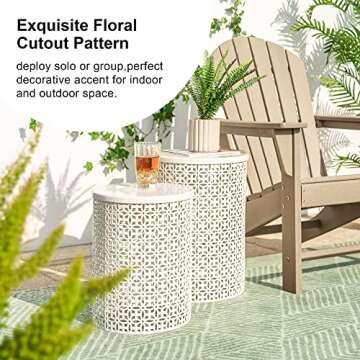 Glitzhome Outdoor Side Table Set of 2 Cream White Accent Tables