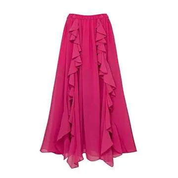 IDOPIP Women's One Piece Swimsuit with Cover up Beach Skirt Retro Floral Printed Swimsuit Bathing Suit Ruffle V-neck Monokini Swimwear Sarong Coverup Two Piece Bikini Set Beachwear Hot Pink - Cutout S