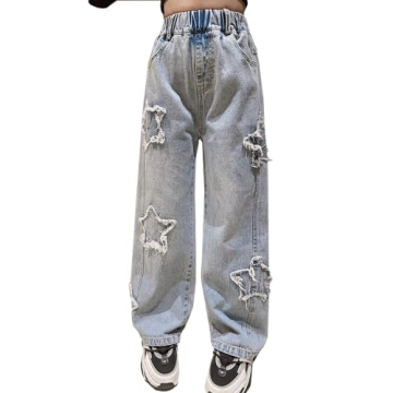 YaYabroe Girls Baggy Jeans with Star Patch, Ages 5-14