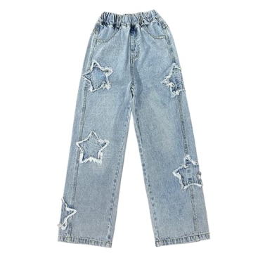 YaYabroe Girls Baggy Jeans with Blue Star Patch
