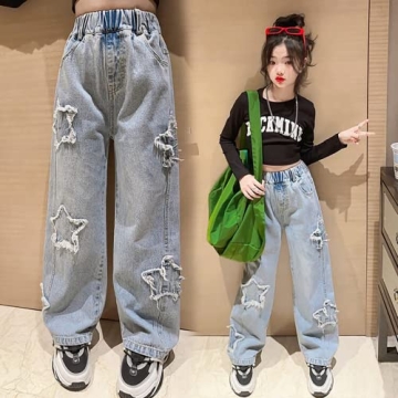 YaYabroe Girls Baggy Jeans with Blue Star Patch