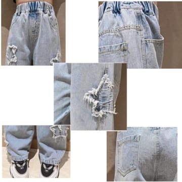 YaYabroe Girls Baggy Jeans with Blue Star Patch