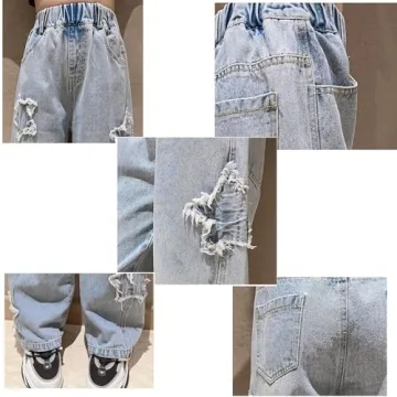 YaYabroe Girls Baggy Jeans with Blue Star Patch
