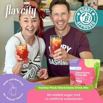 FlavCity Electrolytes Drink Mix, Variety Pack, 28 On-The-Go Stick Packs - Healthy Electrolytes Powder Packets Made with Real Fruit - Keto Powdered Drink with No Added Sugar, Gluten-Free