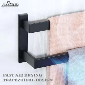Alise Double Towel Bars - Durable Matte Black Steel Towel Holder