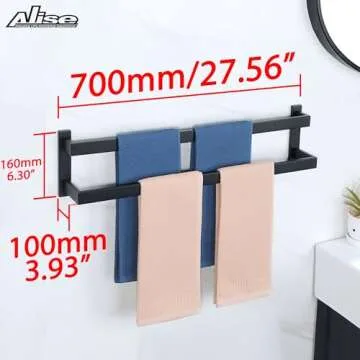 Alise Double Towel Bars - Durable Matte Black Steel Towel Holder