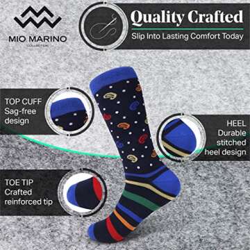 Marino Mens Dress Socks - Colorful Funky Socks for Men - Cotton Fashion Patterned Mens Socks - 12 Pa...