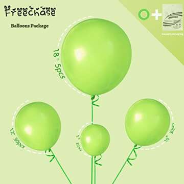 Freechase 100pcs Lime Green Latex Balloons - 5 +10 +12 +18 inch Green Balloon Arch Kit Balloon Garland for Birthday Decoration, Children's Day Party, Baby shower, Graduation Party, Valentines Day