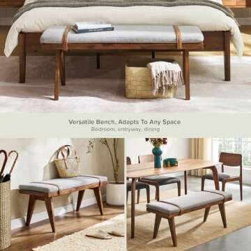 Mopio Ted Modern Wood Bench with Removable Cushion  