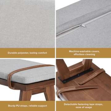 Mopio Ted Modern Wood Bench with Removable Cushion  