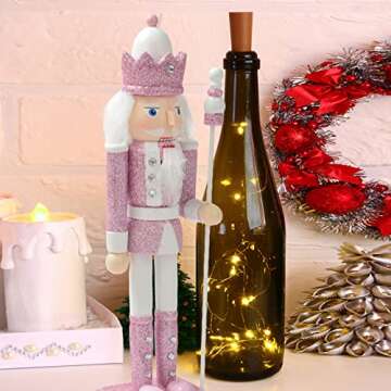 BrichLife 11.8" Tall Wooden Nutcracker Soldier Figure Decoration Traditional Wooden Nutcracker Soldier Christmas Decoration Ornament Holiday Party Outdoor (Pink Scepter King)