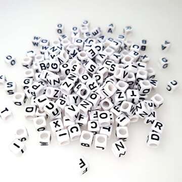 300+ Pieces 10x10mm Big Large White Cube Acrylic Alphabet Letter Beads A-Z Mixed Plastic Shape Loose Beads for Jewelry Making Bracelets Necklaces Key Chains (Black on White)