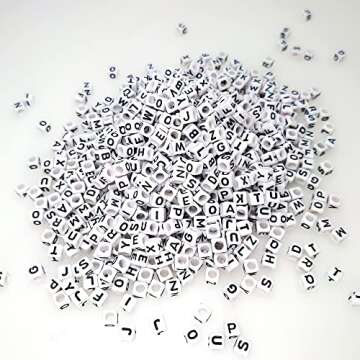 300+ Pieces 10x10mm Big Large White Cube Acrylic Alphabet Letter Beads A-Z Mixed Plastic Shape Loose Beads for Jewelry Making Bracelets Necklaces Key Chains (Black on White)