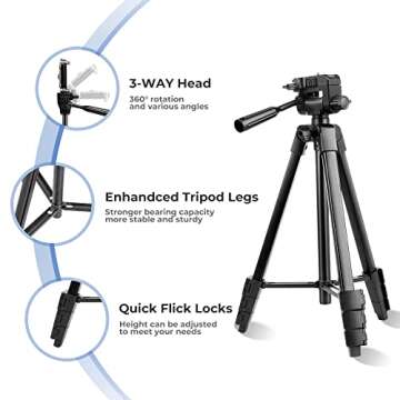 UBeesize 54'' Camera Tripod, Phone Tripod for iPhone with Bag, Travel Tripod Stand with Remote Compa...