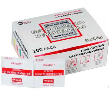 Nail Polish Remover Pads - 200 Pack Individually Wrapped & Non-Acetone