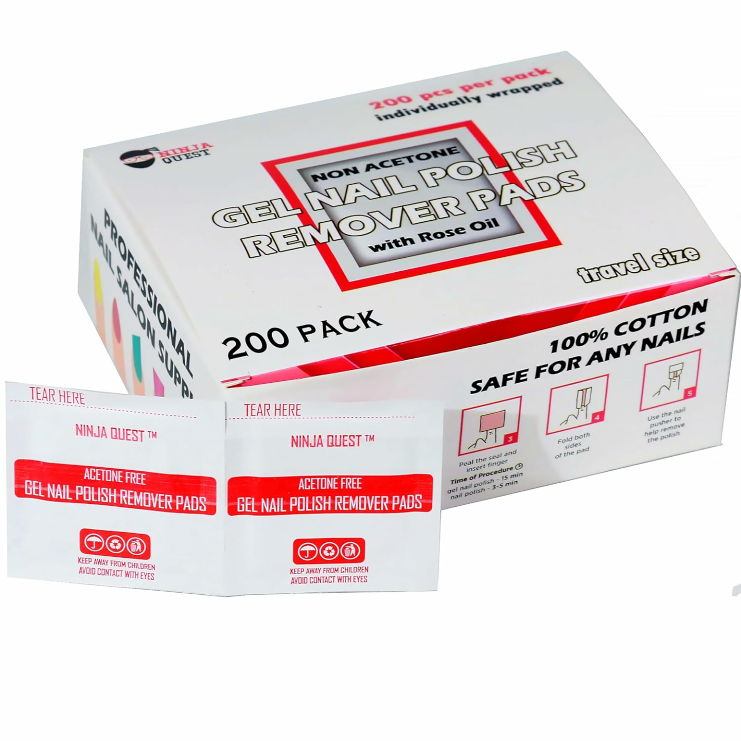 Bulk Nail Polish Remover Pads - 200 Non-Acetone Wipes