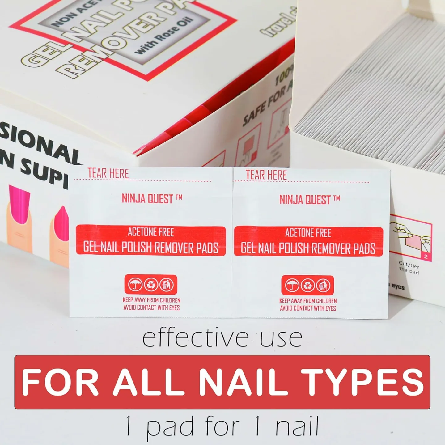 Bulk Nail Polish Remover Pads - 200 Non-Acetone Wipes