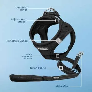 Voyager Step-in Air All Weather Mesh Harness and Reflective Dog 5 ft Leash Combo with Neoprene Handle, for Small, Medium and Large Breed Puppies by Best Pet Supplies - Set (Black), S