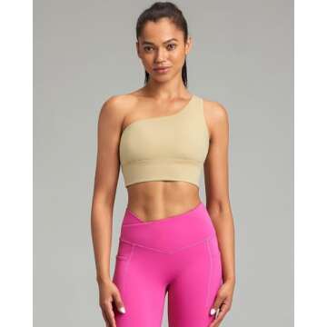 QUEENIEKE Womens One Shoulder Sports Bra Workout Strap Yoga Bras Cute Medium Support Tops Tank Gym S...