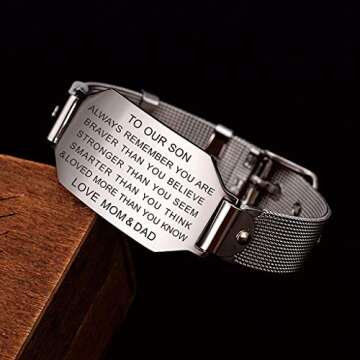FALOGIJE to My Son Always Remember You are Braver Stronger Courage Quotes Bracelet Love Gift from Mom and Dad