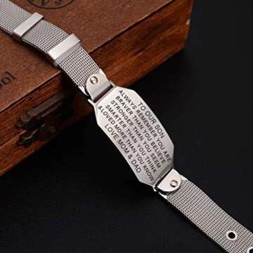 FALOGIJE to My Son Always Remember You are Braver Stronger Courage Quotes Bracelet Love Gift from Mom and Dad