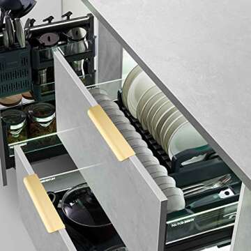 goldenwarm 10 Pack 5 Inch Matte Gold Finger Pulls Cabinet Edge Pulls Brushed Brass Drawer Handles Edge Hardware for Kitchen Cupboard