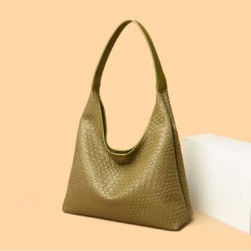 SAJOSE Woven Leather Hobo Handbag For Women Purse Shoulder Bag Lady Top-handle Tote (green)