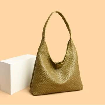 SAJOSE Woven Leather Hobo Handbag For Women Purse Shoulder Bag Lady Top-handle Tote (green)