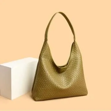 SAJOSE Woven Leather Hobo Handbag For Women Purse Shoulder Bag Lady Top-handle Tote (green)