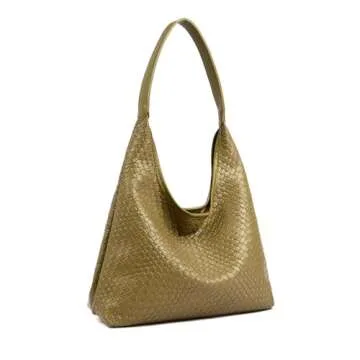 SAJOSE Woven Leather Hobo Handbag For Women Purse Shoulder Bag Lady Top-handle Tote (green)