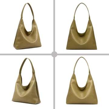 SAJOSE Woven Leather Hobo Handbag For Women Purse Shoulder Bag Lady Top-handle Tote (green)