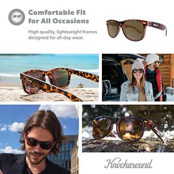 Knockaround Fort Knocks Polarized Sunglasses for Men & Women - Impact Resistant Lenses & Full UV400 Protection, Glossy Tortoise Shell Frames/Brown Lenses'