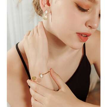 OZEL – Gold Bracelets for Women – 18K Real Gold Plated – Colorful Crystal Cute Bracelets for her (Green/Clear/Black/Pink Opal/Green Opal/White Opal) (White Opal, Free)