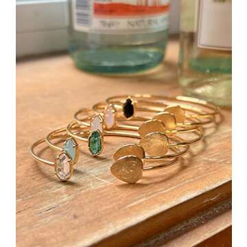 OZEL – Gold Bracelets for Women – 18K Real Gold Plated – Colorful Crystal Cute Bracelets for her (Green/Clear/Black/Pink Opal/Green Opal/White Opal) (White Opal, Free)