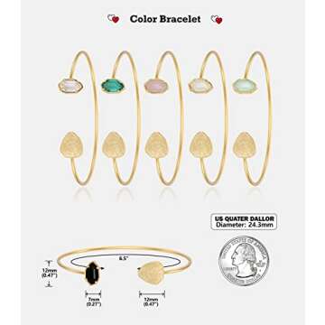 OZEL – Gold Bracelets for Women – 18K Real Gold Plated – Colorful Crystal Cute Bracelets for her (Green/Clear/Black/Pink Opal/Green Opal/White Opal) (White Opal, Free)