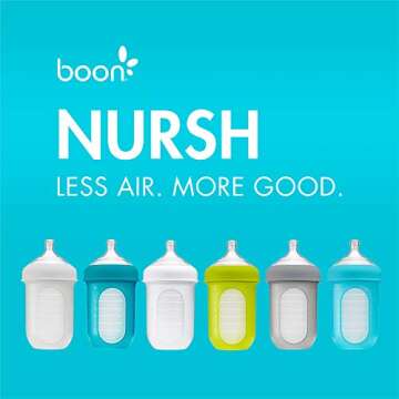 Boon, NURSH Reusable Silicone Pouch Baby Bottles for Air-Free Feeding with Stage 2 Medium Flow Nippl...