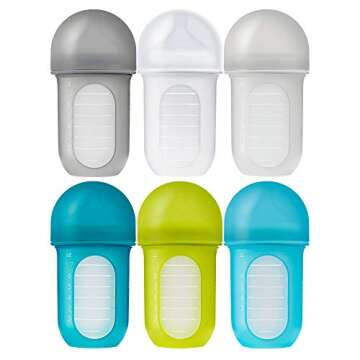 Boon, NURSH Reusable Silicone Pouch Baby Bottles for Air-Free Feeding with Stage 2 Medium Flow Nipple, 8 Ounce (Pack of 6)