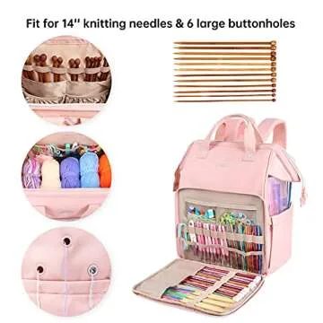 Leudes Knitting Bag Backpack, Yarn Storage Organizer Large Crochet Bag Tote Christmas Gift Yarn Holder Case for Carrying Projects, Knitting Needles (Pink)
