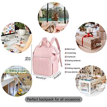 Leudes Knitting Bag Backpack, Yarn Storage Organizer Large Crochet Bag Tote Christmas Gift Yarn Holder Case for Carrying Projects, Knitting Needles (Pink)