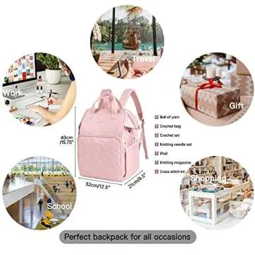 Leudes Knitting Bag Backpack, Yarn Storage Organizer Large Crochet Bag Tote Christmas Gift Yarn Holder Case for Carrying Projects, Knitting Needles (Pink)