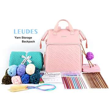 Leudes Knitting Bag Backpack, Yarn Storage Organizer Large Crochet Bag Tote Christmas Gift Yarn Holder Case for Carrying Projects, Knitting Needles (Pink)