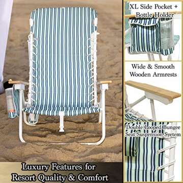South Bay Beach Life - Premium Beach Chair - Custom, XL Rust-Proof Aluminum Frame Chairs with Insulated Coolers - Portable Carry Strap - 4 Position Full Recline