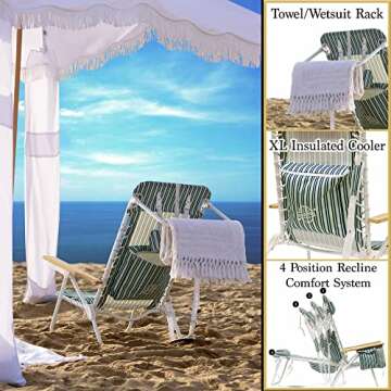 South Bay Beach Life - Premium Beach Chair - Custom, XL Rust-Proof Aluminum Frame Chairs with Insulated Coolers - Portable Carry Strap - 4 Position Full Recline