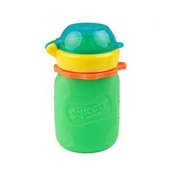 Squeasy Snacker Green 3.5 oz Spill Proof Silicone Reusable Food Pouch - For Both Soft Foods and Liquids - Water, Apple Sauce, Yogurt, Smoothies, Baby Food - Dishwasher Safe
